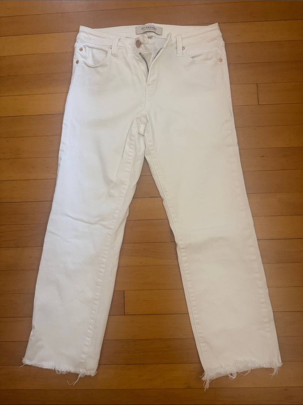 Liverpool White Straight-Leg Raw Hem Jeans